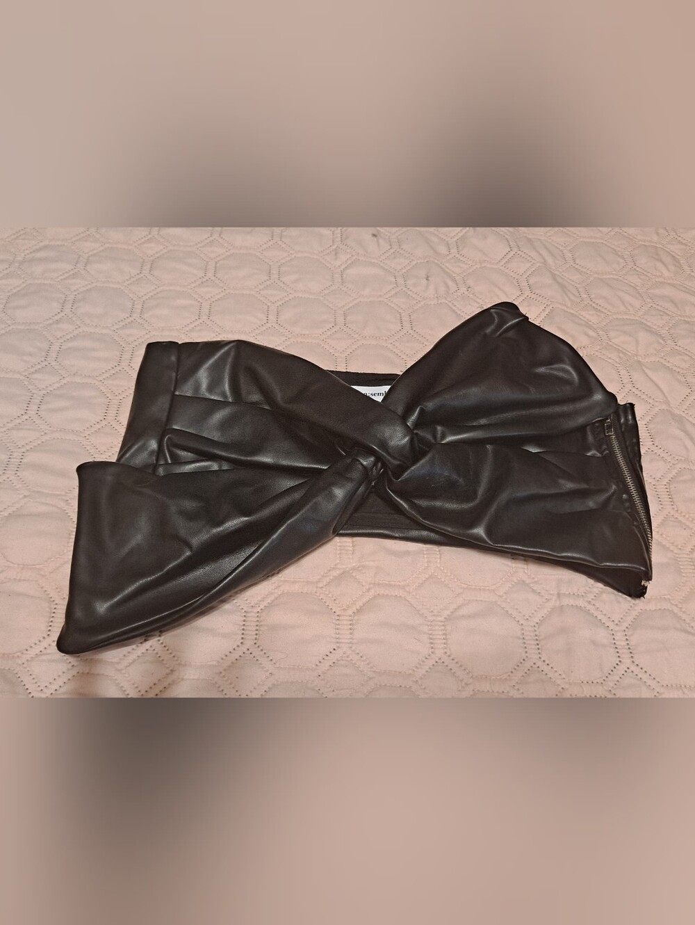 Ensemble Black Faux Leather Twist Front Bandeau Top Sz M